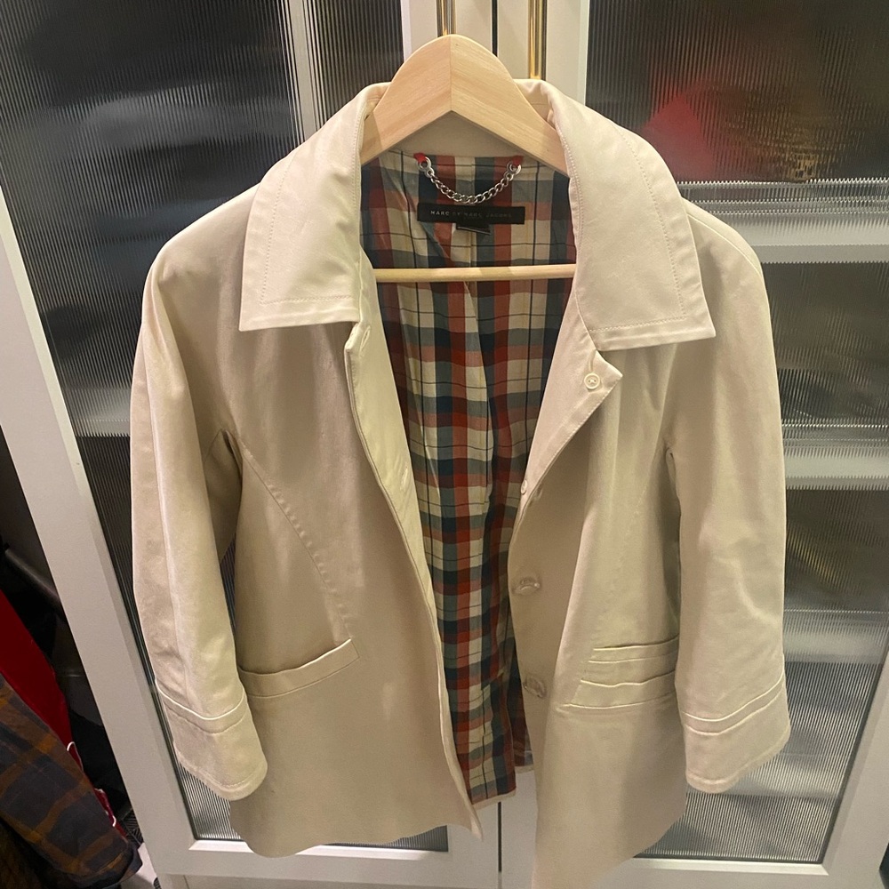 Marc Jacobs Cream Trench Coat with Plaid Lining